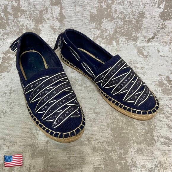Tory Burch Shoes - Tory Burch Tory Ribbon Espadrille in Perfect Navy/New Ivory